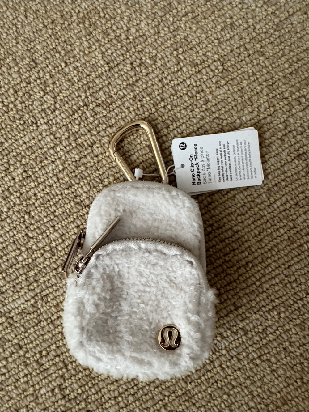 lululemon athletica Cream Sherpa Nano Clip-On Pouch Backpack with Gold Hardware